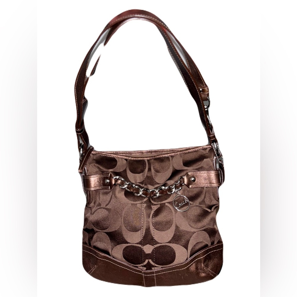 AUTHENTIC COACH F19730 SIGNATURE CHAIN Duffel Shoulder Crossbody Bag - BROWN